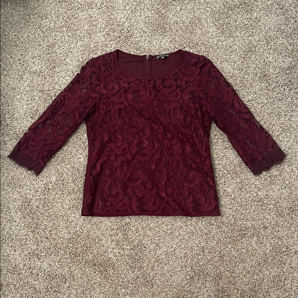 Adrianna Papell Deep Red Lace Blouse